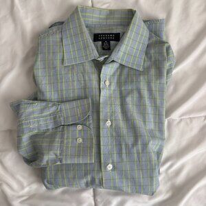 Bergamo New York Mens Blue Green Check Long Sleeve Button Up 15-15.5/32-33